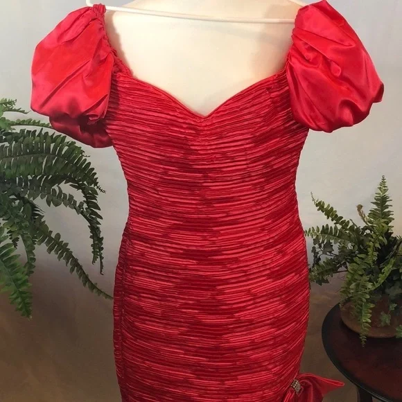Vintage Lillie Rubin Couture Designer Red Pleated Satin Dress Women’s XS/S 2-4 - Picture 15 of 16